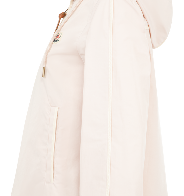 Image 3 of 3 - WHITE - MONCLER Sarracenia Hooded Jacket featuring technical poplin, adjustable hood, zipper closure, side pockets and hem with drawstring fastening. 63% polyester, 37% cotton. Made in Moldova.