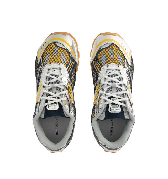 Image 5 of 5 - YELLOW - BOTTEGA VENETA Orbit Sneaker featuring mechanical textile upper, rubber sole, lace-up front, padded collar and tongue with Bottega Venneta logo detail at tongue. Made in Italy. 