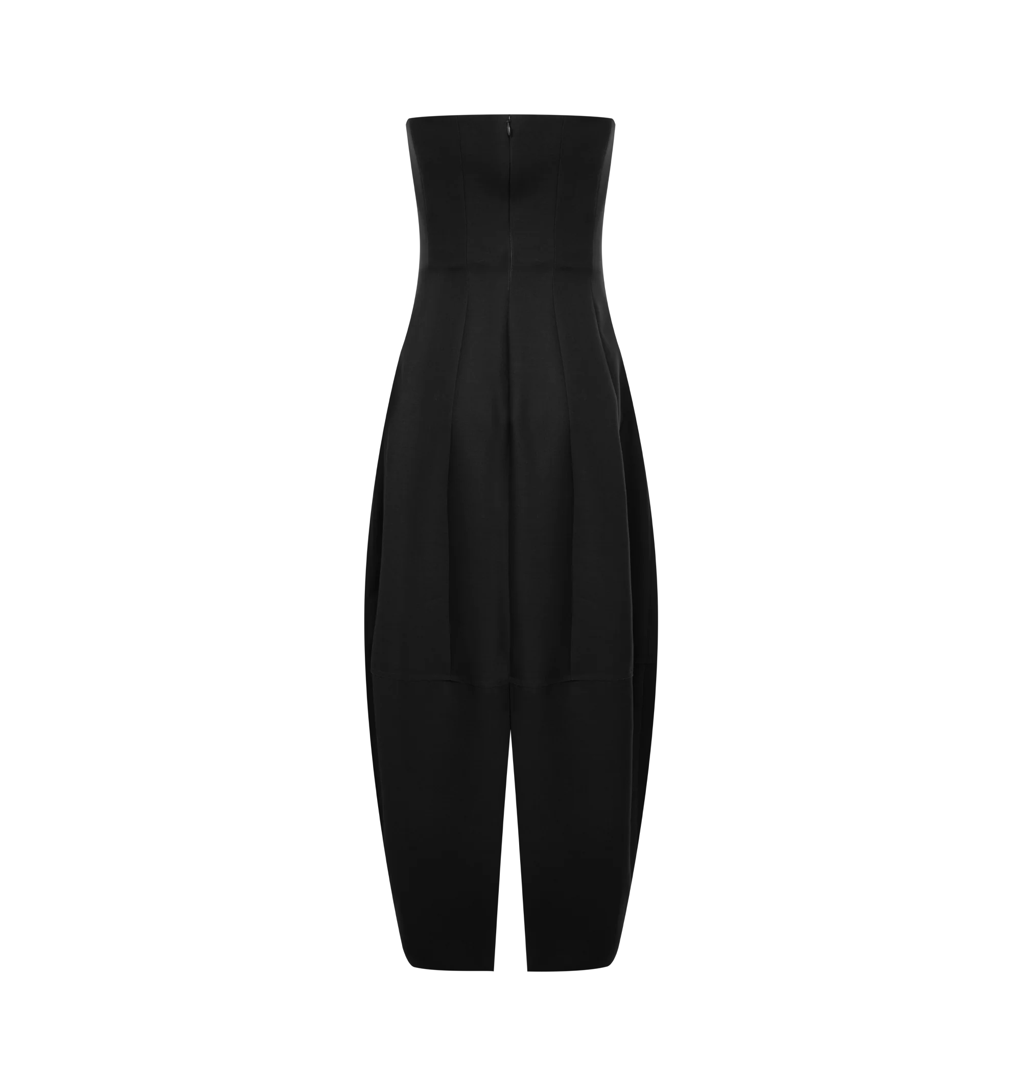 Image 2 of 2 - BLACK - Khaite Womens Strapless Stela Dress is crafted from wool silk cady. Features a strapless neckline, slim-fitting corset-inspired bodice, contoured waist, and voluminous rounded skirt that gently tapers toward the hem. Main Material: 74% Wool, 26% Silk. Dry clean. Made in Italy.