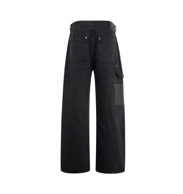 Image 2 of 3 - BLACK - LOEWE Jeans in medium-weight washed cotton denim featuring regular fit, regular length, mid waist, straight leg, concealed button fly, front slash pockets, rear patch pockets and leather side pocket, hammer loop and LOEWE debossed leather patch placed at the back. Cotton. Made in Italy. 