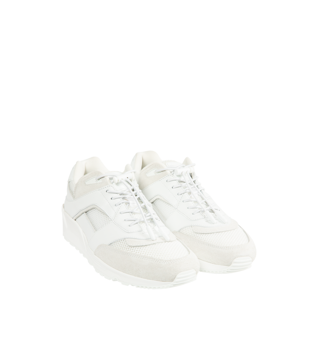 Image 2 of 5 - WHITE - SAINT LAURENT Bump Sneakers in smooth leather and suede featuring low-top, drawstring laced sneakers with a rubber SAINT LAURENT signature on the tongue and back tab. Calfskin, rubber. Made in Italy.