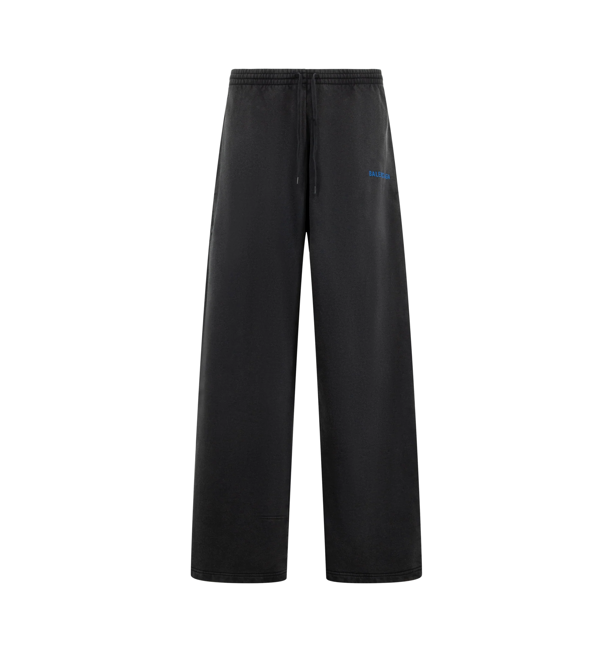 Image 1 of 3 - BLACK - Balenciaga Men's Balenciaga Back Oversized Baggy Sweatpants are crafted from faded black dry cotton fleece and feature a mid-rise, oversized silhouette. An elasticated drawstring waistband, two slash pockets, and Balenciaga logo embroidered at the front complete the design. Main Material: 100% Cotton. Pocket Lining: 100% Cotton. Embroidery: 100% Polyester. Made in Portugal.