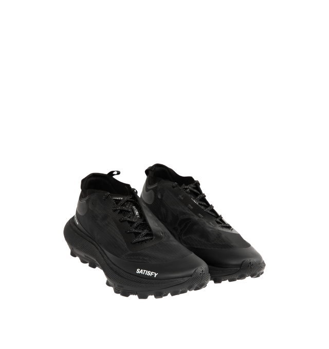 Image 2 of 5 - BLACK - SATISFY The Rocker Sneaker featuring Rippy 66 mesh upper with Vibram rubber sole, asymmetrical lace-up front, Cushioned Euforia Super Foam footbed, TuneLug outsole for enhanced grip, control, and edge hold on technical descents, Rippy 66 monomesh for strength, durability, breathability, and resilience, notched, textured laces and back pull tab.