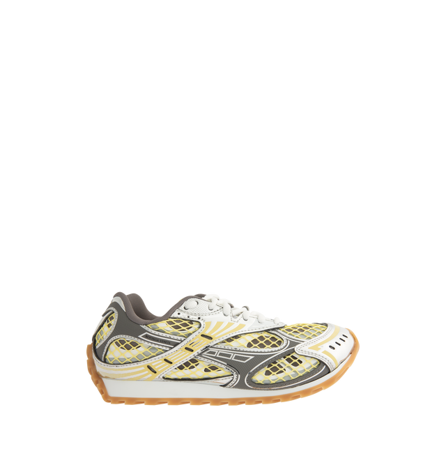 Image 1 of 5 - YELLOW - BOTTEGA VENETA Orbit Sneaker featuring lace-up front, metallic rubber, mesh and fishnet panels, signature intrecciato weave and gripped soles. Rubber outsole. Made in Italy.