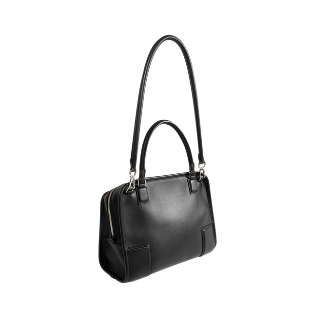 Image 2 of 4 - BLACK - LOEWE Amazona Medium 180 Bag in soft calfskin featuring a relaxed silhouette with a single toron top handle, designed to be carried open, while a concealed closure secures the main compartment, removable shoulder and crossbody straps, zip closure with two leather zip pullers, two compartments, main compartment closed with magnetic closure, internal flat pocket, suede lining and embossed logo. Soft calfskin. Made in Spain. 