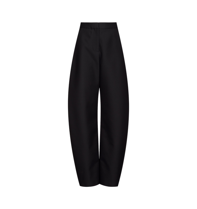 Image 1 of 1 - BLACK - Azzedine Alaia Wool Round Pants are crafted with a curved barrel-leg silhouette. Materials: 78% Wool, 22% Silk, Pocket Lining: 100% Cotton. Made in Italy.