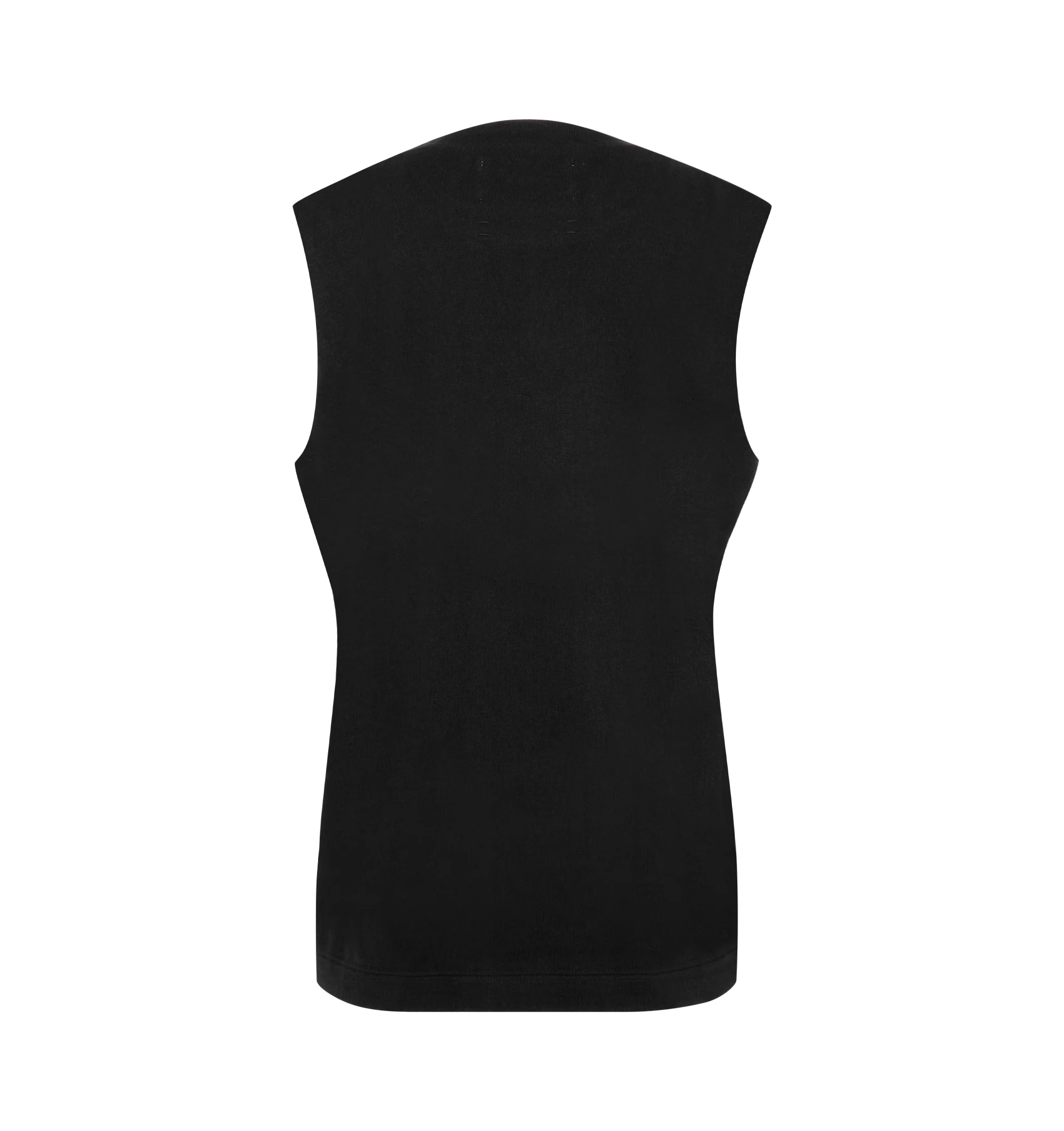 Image 2 of 2 - BLACK - Extreme Cashmere Women's N408 Muscle Tank Top is crafted from a lightweight cotton and cashmere blend and features a classic straight fit, crew neckline, sleeveless silhouette, and unfinished armhole edges for a modern, minimalist look. This designer knit tank top combines the breathable structure of cotton with the luxurious softness of cashmere, making it an effortless wardrobe essential for year-round layering. Main Material: 70% Cotton, 30% Cashmere. 