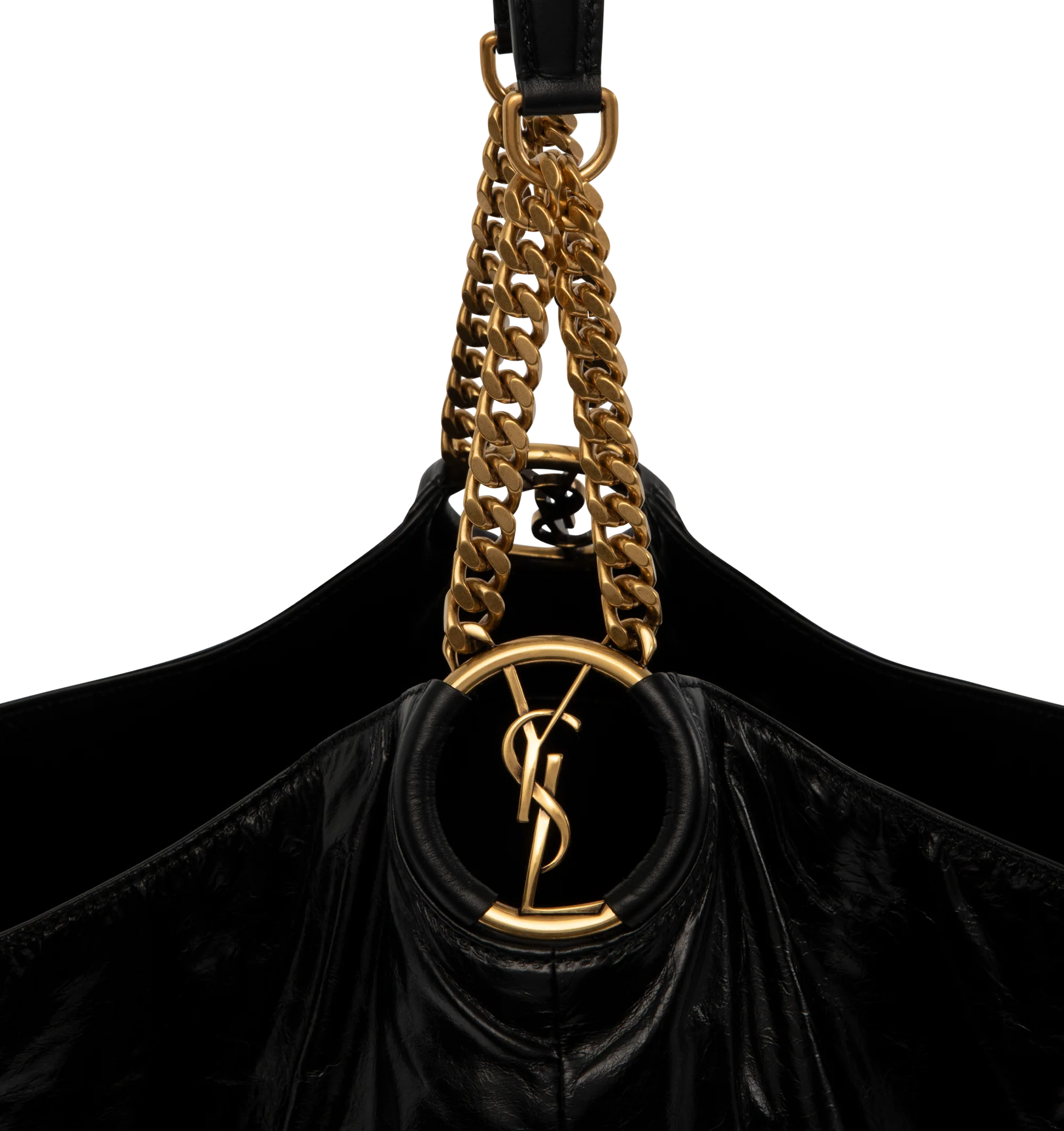 Image 3 of 4 - BLACK - Saint Laurent Womens Hobo Bag is crafted from lustrous calfskin leather. Features a slouchy silhouette, signature Cassandre ring detail, shoulder strap, magnetic closure, removable zip pouch, suede lining, and bronze-tone hardware. Main Material: Calfskin Leather; Lining: Suede; Hardware: Brass. Made in Italy.