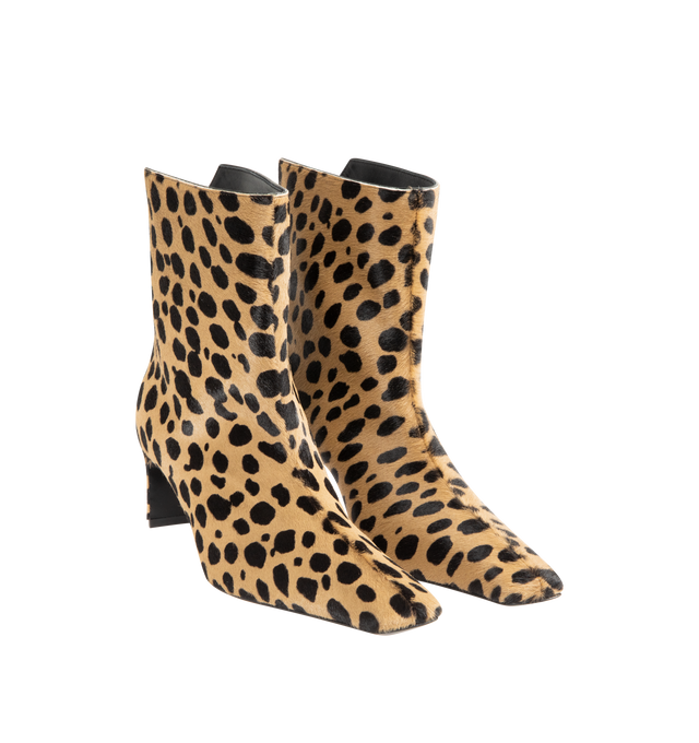 Image 2 of 4 - BROWN - KHAITE Ona Ankle Boot featuring a distinctively notched back, square-toed, ankle boot, playfully printed haircalf, sleek blade heel and tonal outsole. Heel height: 2.2 in. 100% baby calf. Made in Italy.