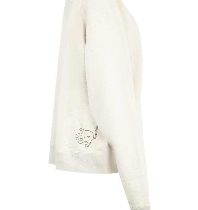 Image 3 of 3 - WHITE - CHIMALA Crew Sweat Top featuring crew neck, long sleeves, ribbed neck hem and cuffs and paint-splatter detailing. 100% cotton fleece. Made in Japan.