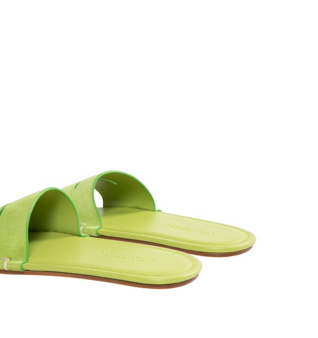 Image 3 of 4 - GREEN - JW ANDERSON Loafer Slide Sandal featuring a whipstitched keeper strap, Italian-crafted suede slide sandal, leather upper, lining and sole. Made in Italy.