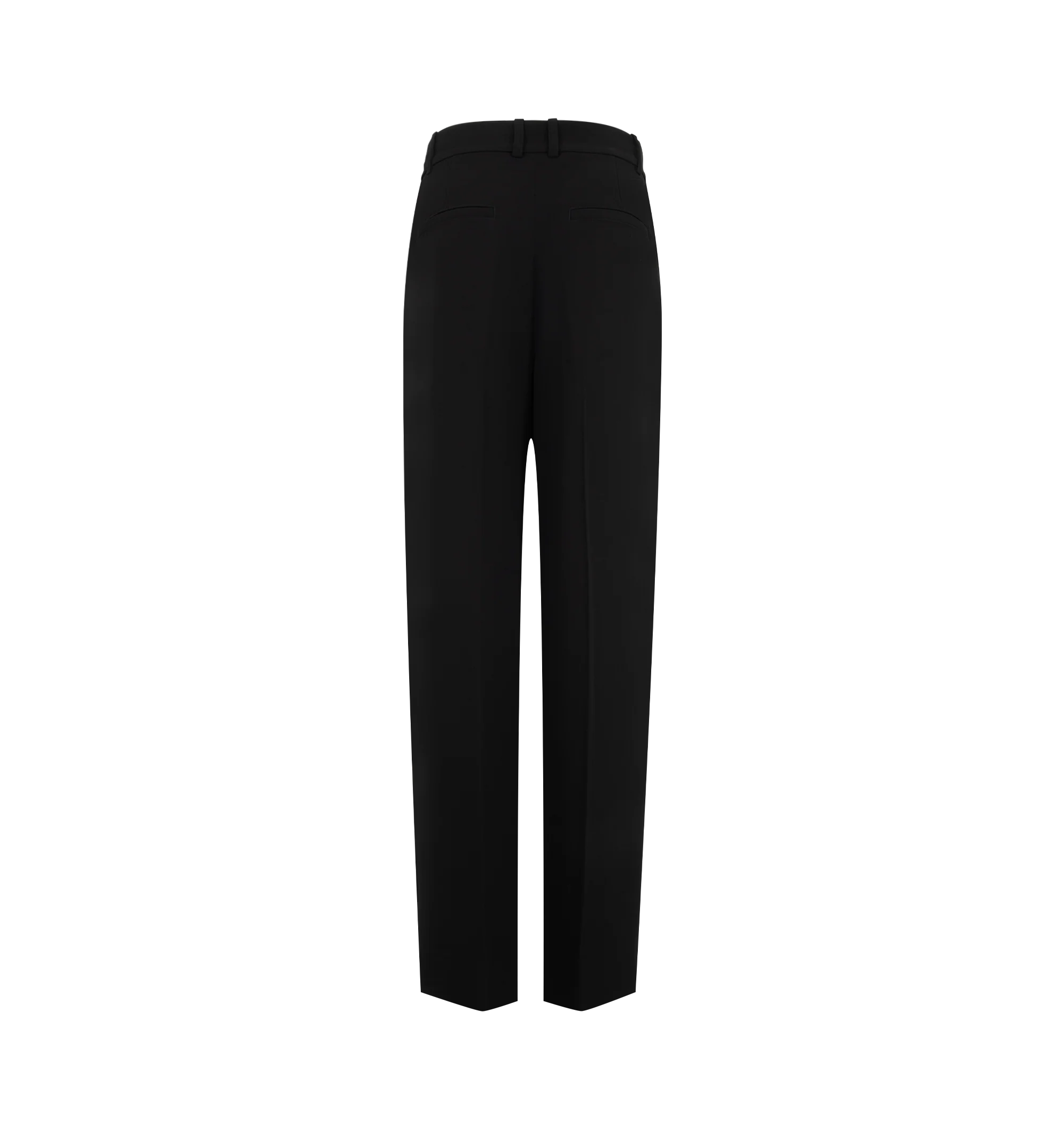 Image 2 of 3 - BLACK - Toteme Women's Double-Pleat Fluid Trousers are tailored from lightweight suiting fabric and feature a relaxed silhouette sharpened by double pleats along the front. Designed with pressed creases at the front and back, these designer trousers are finished with a zip fly, belt loops, side slant pockets, and welt back pockets for a refined approach to fluid tailoring. Main Material: 96% Viscose, 4% Polyester.