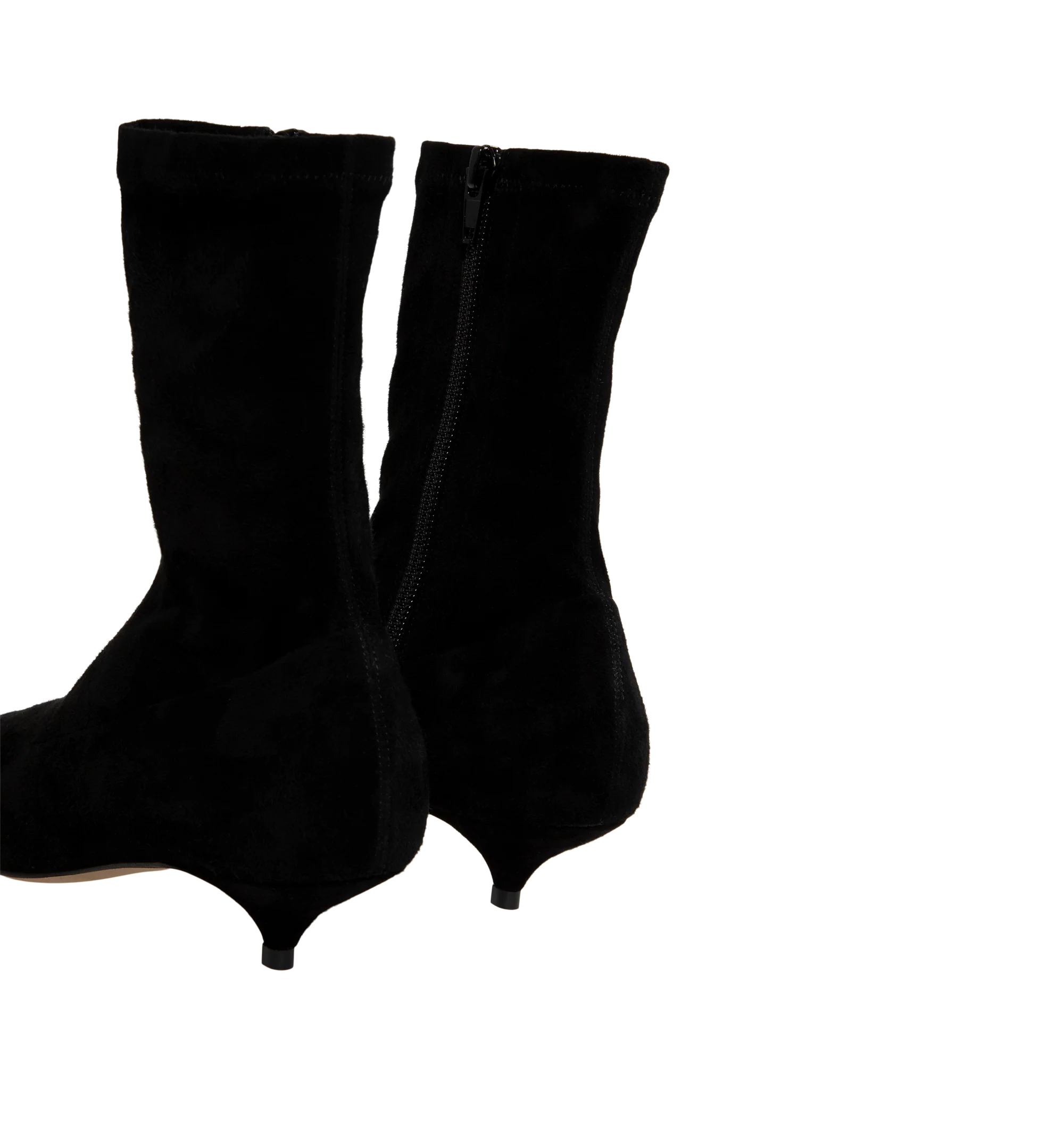 Image 3 of 4 - BLACK - The Row Women's Liisa Kitten Booties are crafted from soft lambskin suede and feature a pointed toe, side zip closure, and a refined kitten heel for an elegant, minimalist silhouette. These designer suede ankle boots combine exceptional Italian craftsmanship with timeless sophistication, making them a versatile choice for effortless day-to-evening styling. Main Material: 100% Lambskin Suede. Sole: Leather. Heel Height: 1.38 in. Made in Italy. 