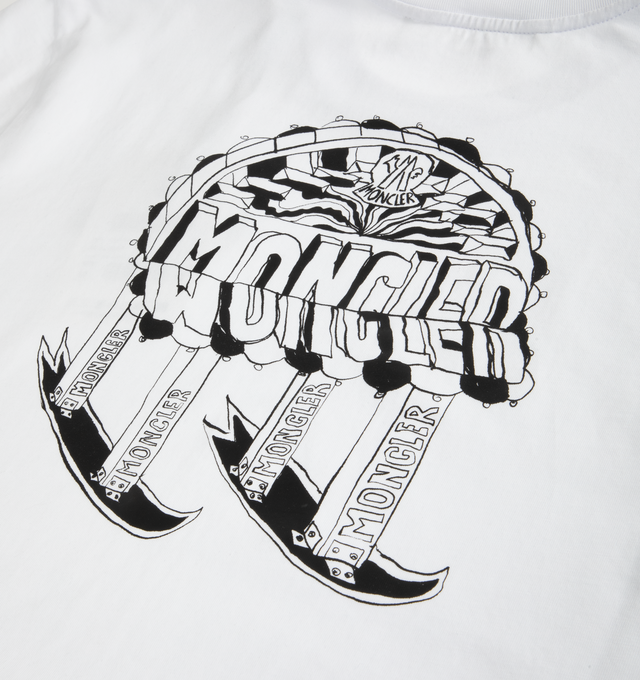 Image 3 of 3 - WHITE - MONCLER T-Shirt featuring crew neck, short sleeves and logo screen print. 100% cotton.