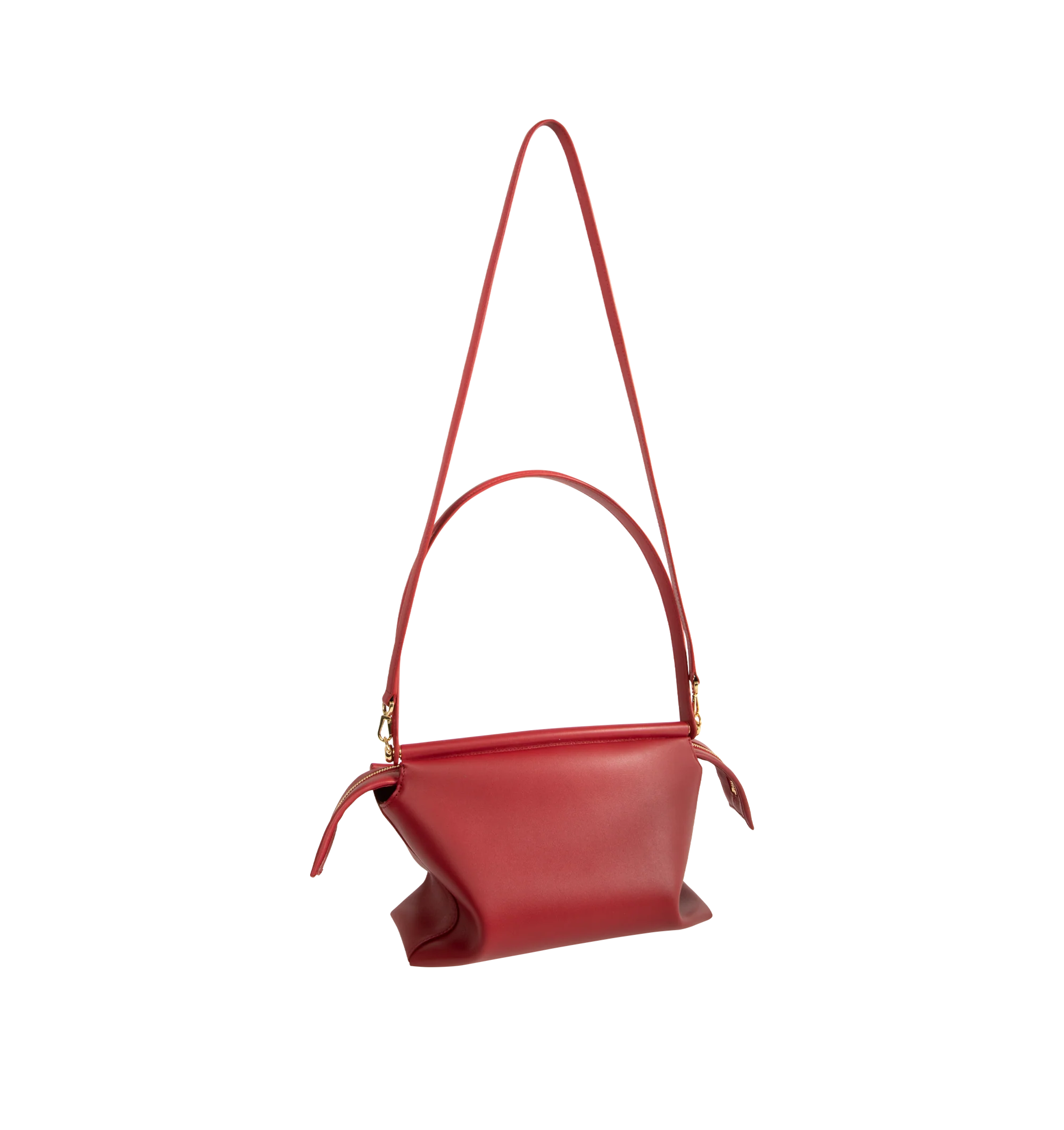 Image 2 of 3 - RED - Loewe Small Whisker Bag is crafted from black glazed calfskin and features a slouchy silhouette with a structured handle and oversized zip opening. Designed for shoulder, crossbody, or hand carry, it includes a detachable strap with rotating dog clips, articulated zipper pulls, foldable D-rings, an exterior flat pocket, and an interior flat pocket. Gold-tone hardware and embossed Loewe and Double L branding complete the design. Fits a large phone, small wallet, sunglasses, and keys. Mai
