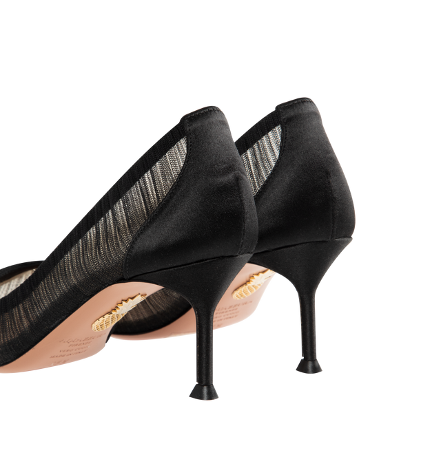 Image 3 of 4 - BLACK - AQUAZZURA Voila 65 Pumps featuring pointed toe, slip on style, pleating at upper and leather footbed. 2.55" heel. Mesh fabric/satin upper, leather lining and sole. Made in Italy.