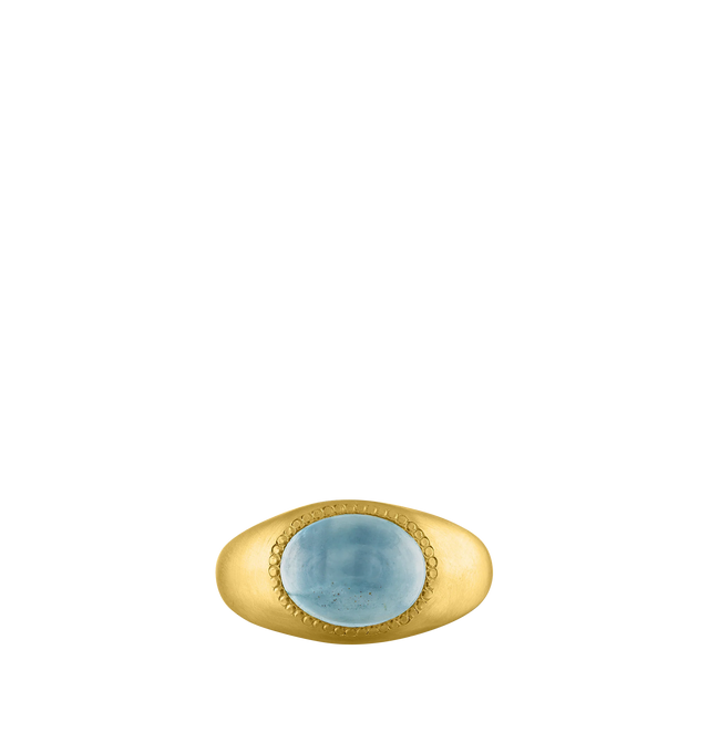 Image 1 of 3 - GOLD - PROUNIS Aquamarine Roz Ring inset with an aquamarine featuring 22K gold. 9mm wide. Cheap Luxury Handbag Shop offers a range of pieces from this collection in-store. For personal consultation and detailed information about jewelry, please contact our dedicated stylist team at personalshopping@hirshleifers.com. This item may be restricted for online purchase to international clients. For assistance purchasing this item please contact our dedicated stylist team at personalshopping@hirshleifers.com.