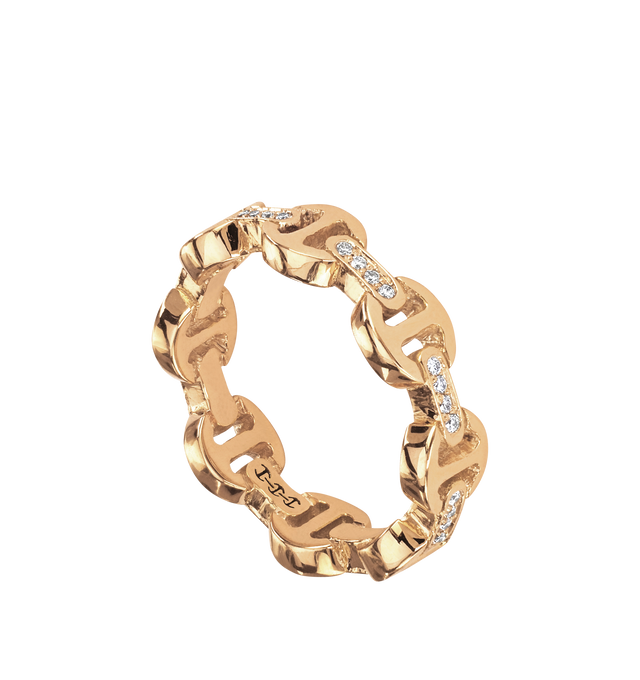 Image 2 of 2 - GOLD - HOORSENBUHS Dame Tri-Link Ring with Diamond Bridges featuring solid 18K gold construction, hand set diamond bridges, classic tri-link architecture and band width: 5.4mm. Size 6.Cheap Luxury Handbag Shop offers a range of initial pieces from this collection in-store. For personal consultation and detailed information about jewelry, please contact our dedicated stylist team at personalshopping@hirshleifers.com. This item may be restricted for online purchase to international clients. For assistance p