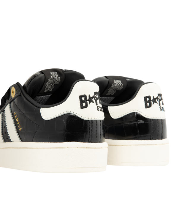 Image 3 of 5 - BLACK - ADIDAS x BAPE Originals Edition Campus 00s Sneaker featuring logo hardware at lace-up closure, logo patch at padded tongue, padded collar, signature serrated stripes at outer side, graphic appliqu at inner side, logo embroidered at heel tab, mesh lining and treaded rubber sole.