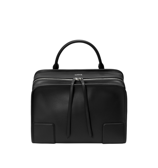 Image 3 of 16 - BLACK - Loewe Amazona 180 large bag takes on a relaxed silhouette anchored by a single toron top handle. It is designed to be carried open, while a concealed closure secures the main compartment. Removable shoulder and crossbody straps make it highly versatile. This large version is crafted in soft calfskin. Three carry options: short handle, removable shoulder strap and crossbody. Features zip closure with two leather zip pullers, two compartments, main compartment closed with magnetic clos