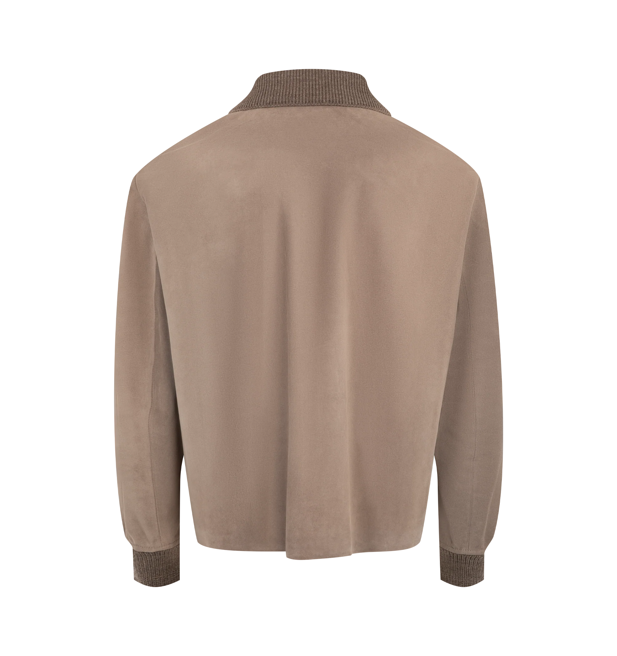 Image 2 of 2 - GREY - JW Anderson Men's Suede Jacket in mouse grey is crafted in Italy, features a wool knitted collar and cuffs, patch pockets with debossed black foil logo and self-covered press snap buttons. Constructed with invisible seams for a clean finish.