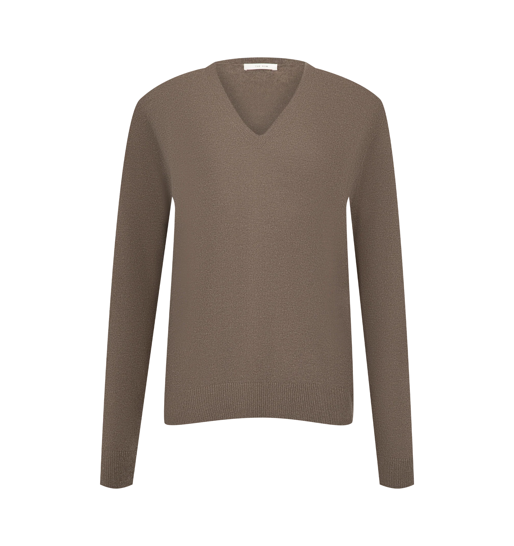 Image 1 of 2 - NEUTRAL - The Row Women's Phora Top is crafted from lightweight cashmere and features a classic V-neckline, long sleeves, and seamless construction for a clean, minimalist silhouette. This designer cashmere sweater combines exceptional Italian craftsmanship with a smooth, single-ply knit that offers lightweight warmth, natural stretch, and everyday comfort. Main Material: 100% Cashmere. Made in Italy.