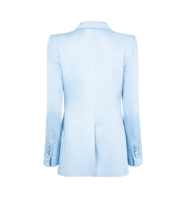 Image 2 of 2 - BLUE - TOM FORD Duchesse Satin Jacket featuring strong-shoulder jacket, tailored,a smooth cotton-and-silk duchesse satin, deep shawl collar, covered one-button closure, five-button cuffs, chest welt pocket, front flap pockets, back vent and lined. 61% cotton, 39% silk. Made in Switzerland.