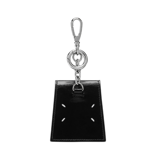 Image 2 of 2 - BLACK - MAISON MARGIELA Coin Case featuring wrinkled glossy leather, snap button closure, four stitches at the back and keyring and carabiner attachment at the back. 100% calf leather. Inside: 50% polyamide-nylon, 50% polyurethane. Made in Italy.