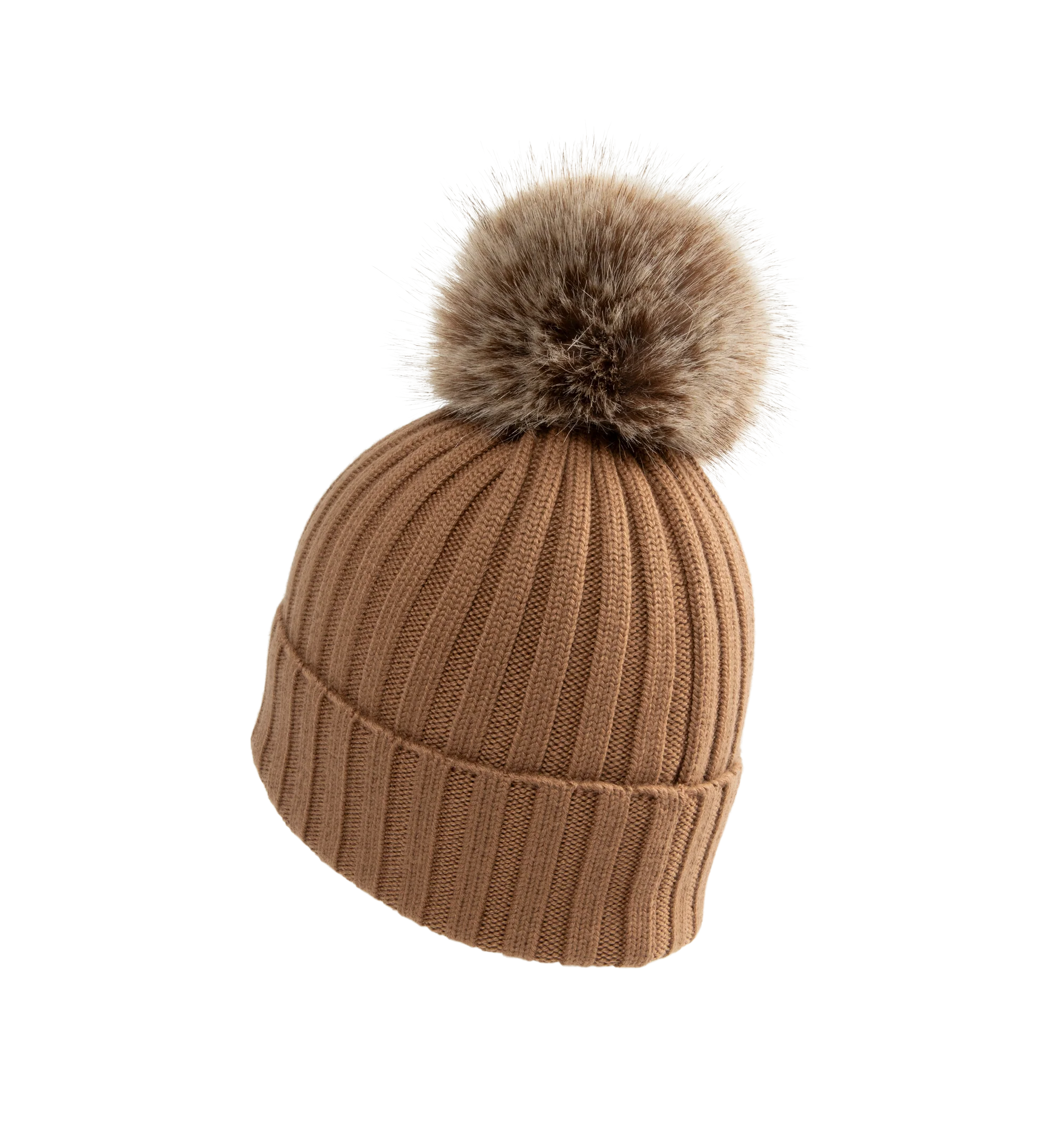 Image 2 of 2 - BROWN - Moncler Wool Beanie with Pom Pom features an English rib-knitting and logo at front and embellished with a faux fur pom pom. Designed to provide warmth, this heavy knit beanie for women adds the finishing touch to cold-weather looks. 100% virgin wool . 