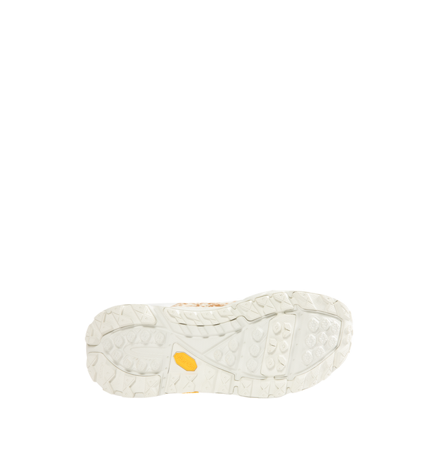 Image 4 of 5 - WHITE - HOKA  Tor Summit+ Pony Hair Sneaker featuring pony hair leather upper, metal eyelets + hiking-style lacing system, Vibram Megagrip outsole for traction on varied terrain, cushioned midsole for long-wear comfort, pull tabs at heel and tongue for easy entry and ;ow-cut hiking silhouette. 