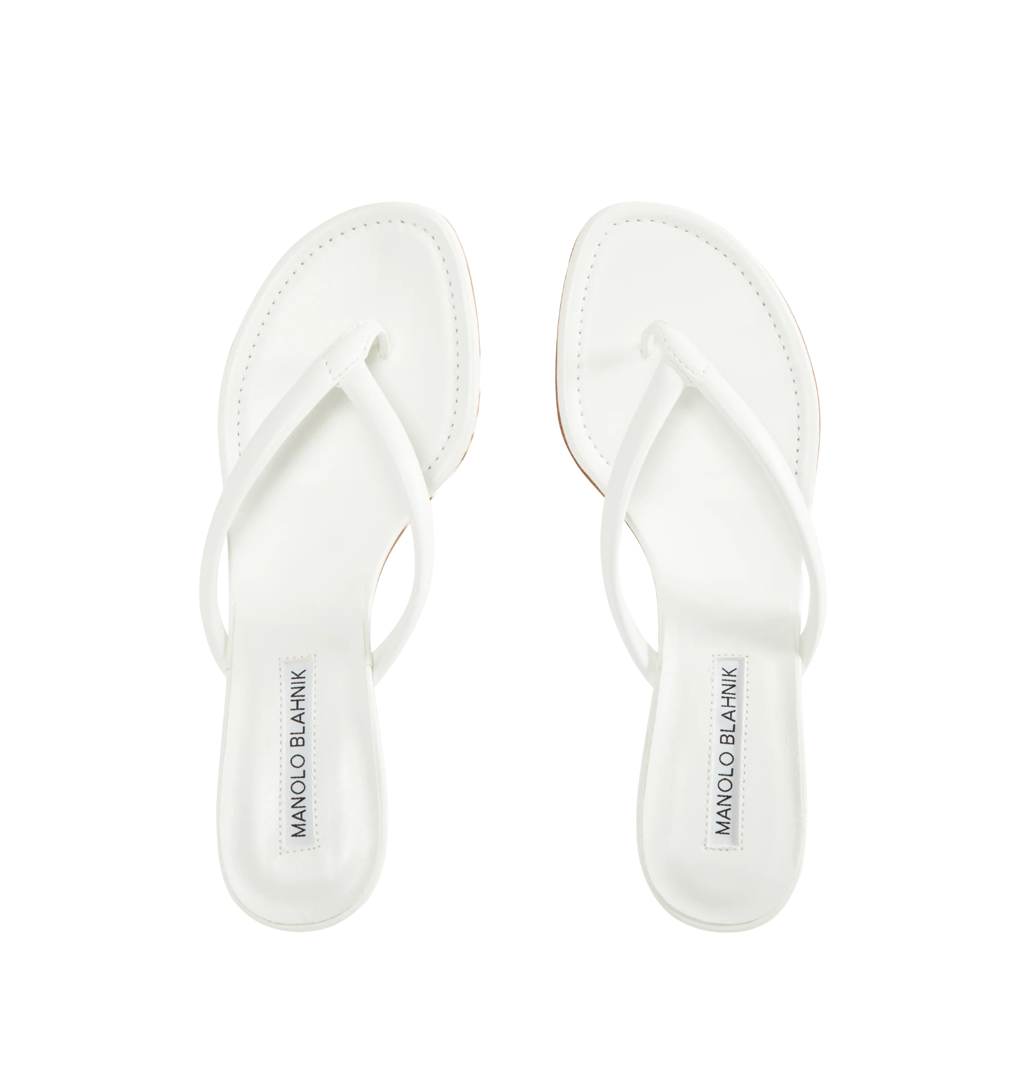 Image 4 of 4 - WHITE - Manolo Blahnik Paterno 50 Leather Sandal featuring nappa leather upper with leather sole, leather lining and footbed, angled round toe with flared kitten heel.Approx 50mm/ 2 inch heel. Made in Italy.