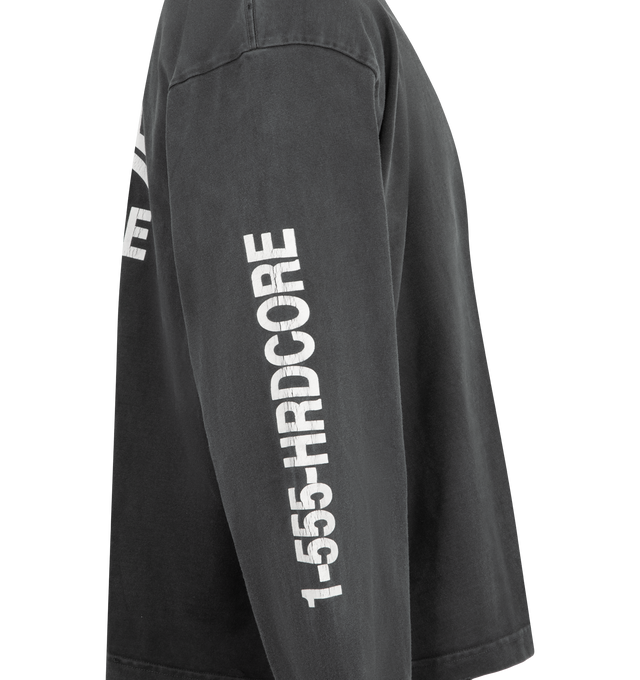 Image 3 of 4 - BLACK - WILLY CHAVARRIA Hardcore Buffalo Tee featuring an oversized boxy fit, drop shoulder design, long sleeves and graphic text on front back and sleeves. 100% cotton.   