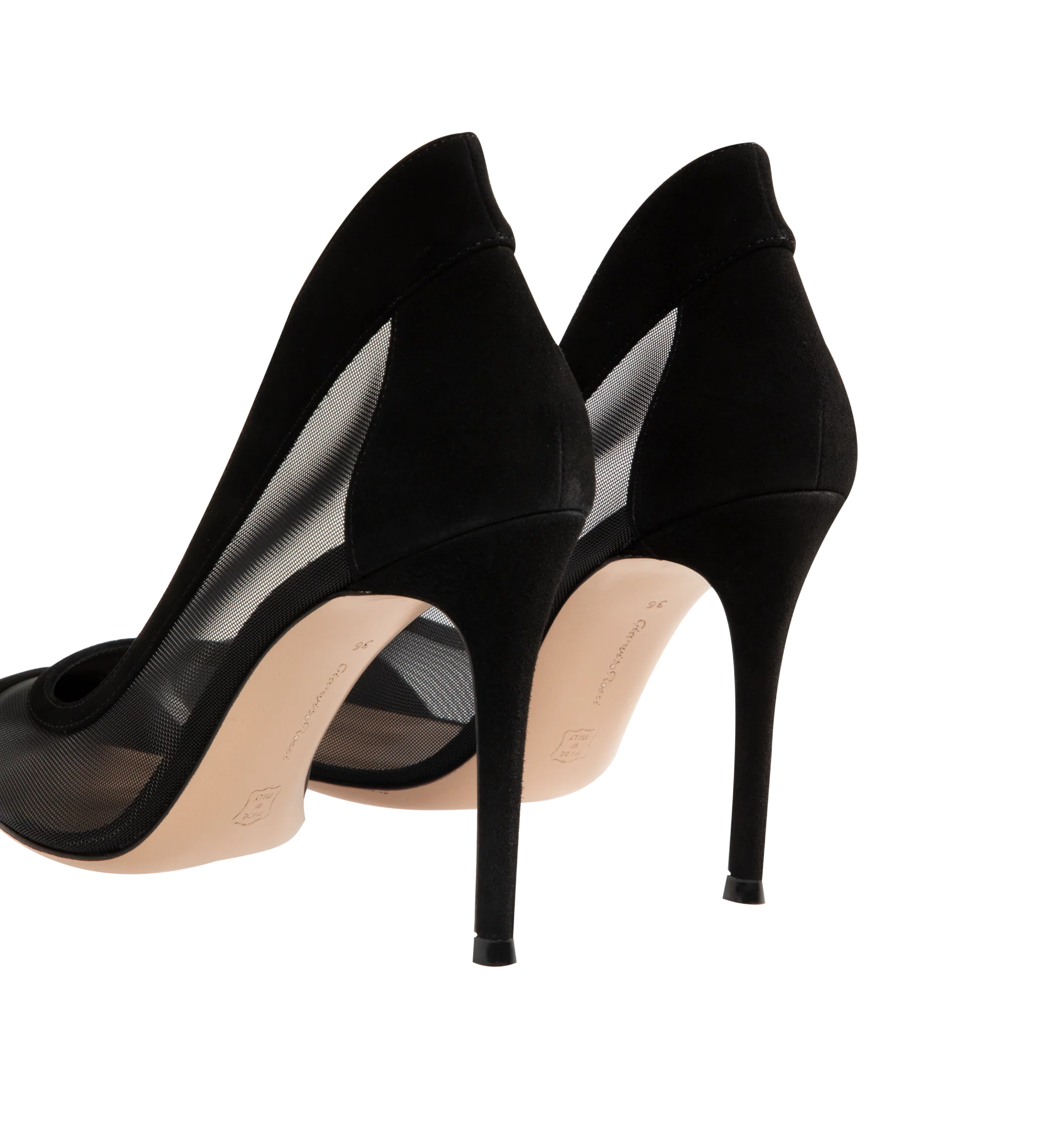 Image 3 of 4 - BLACK - Gianvito Rossi Womens Pumps are crafted from suede and mesh. Feature a pointed toe, stiletto heel, leather and fabric lining, and leather sole. Main Material: Suede, Mesh; Lining: Leather, Fabric; Sole: Leather. Made in Italy.