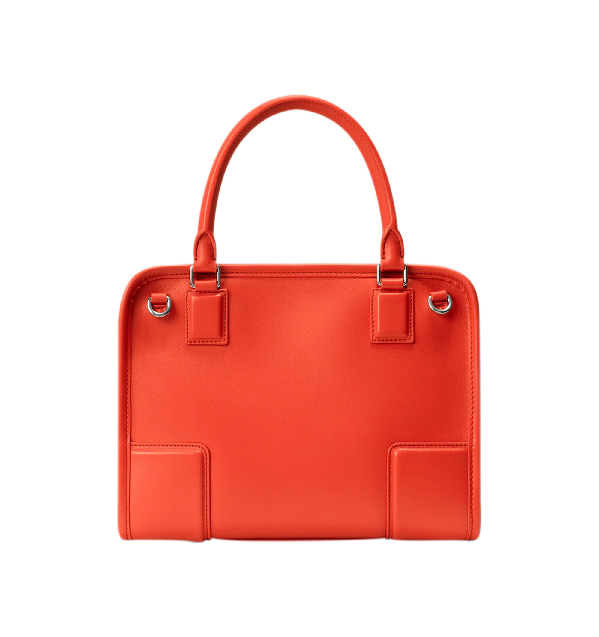 Image 9 of 17 - ORANGE - Loewe Small Amazona 180 Bag in leather features a relaxed silhouette anchored by a single toron top handle, designed to be carried open, while a concealed closure secures the main compartment, three carry options: short handle, removable shoulder strap and crossbody, zip closure with two leather zip pullers, two compartments, main compartment closed with magnetic closure, internal flat pocket, left side d-ring for customization, nappa lambskin lining, and embossed double L branding.