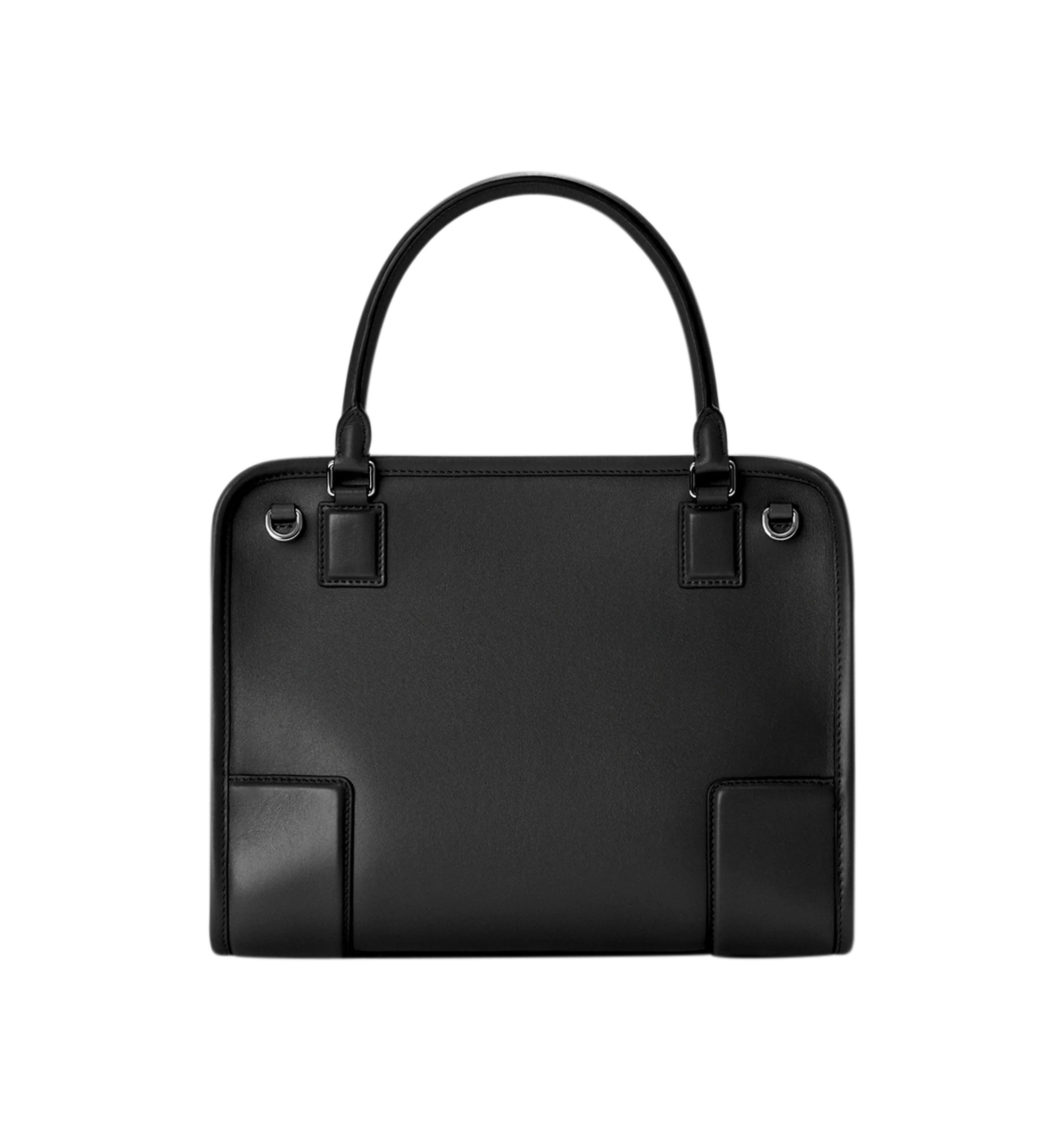 Image 6 of 14 - BLACK - Loewe Women's Medium Amazona 180 Bag is crafted from woven nappa calfskin and features a relaxed silhouette inspired by one of the house's iconic designs. Designed with a single Toron top handle and removable shoulder strap, it can be carried by hand, over the shoulder, or crossbody. A concealed magnetic closure, zip fastening with dual leather pullers, two compartments, an internal flat pocket, and a side D-ring provide functional organization. Finished with palladium-tone hardware,