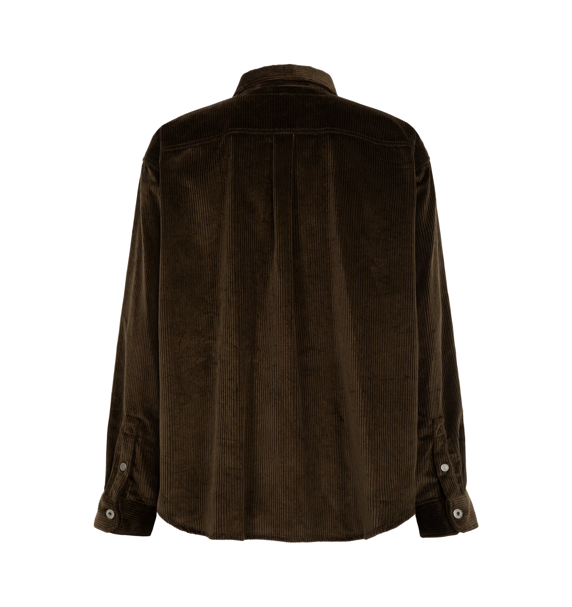 Image 2 of 2 - BROWN - Loewe Men's Cotton Corduroy Shirt is crafted in a medium-weight cotton corduroy featuring a contrasting leather chest patch pocket. Features: Relaxed fit, regular length, Classic collar, Button front fastening, Buttoned cuffs, Debossed Double L placed on the chest pocket. 