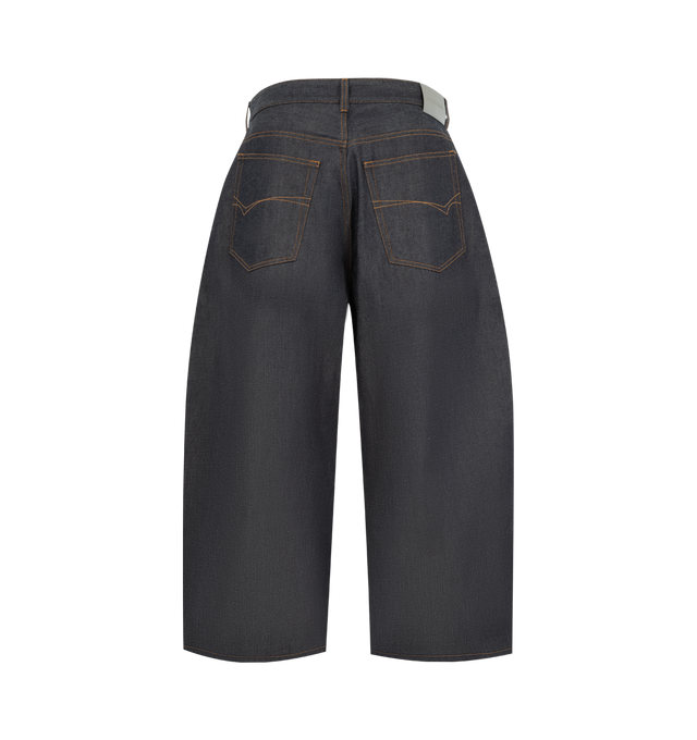 Image 2 of 3 - BLUE - BALENCIAGA Curved Jeans featuring cotton denim, mid-waist, covered button fly, 5 belt loops, classic five-pocket design, Balenciaga-engraved flex buttons and Balenciaga logo leather jacron patch at the back. 100% cotton. Made in Italy.