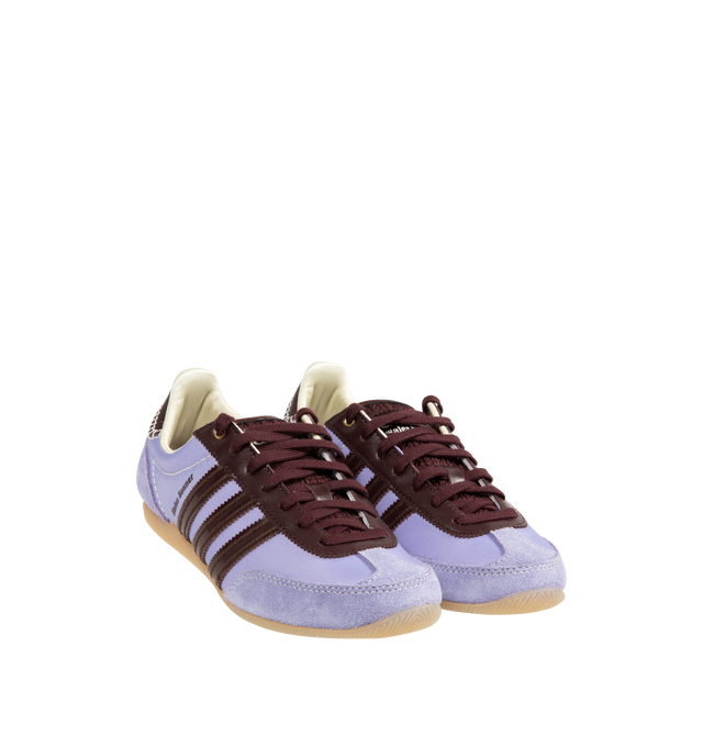Image 2 of 5 - PURPLE - ADIDAS X WALES BONNER Japan Sneaker featuring flat heel, round T-toe, lace-up vamp, crochet-woven tongue with label, padded collar, backstay with Trefoil logo, three Stripes on the sides and rubber outsole. 