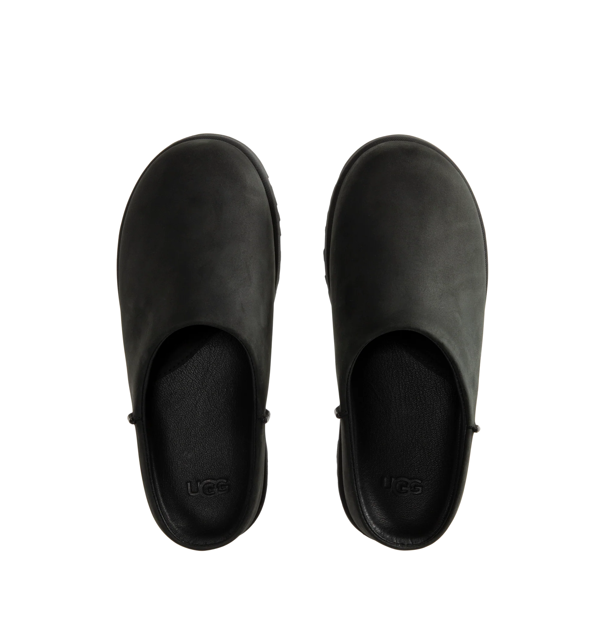Image 4 of 4 - BLACK - UGG women's Otzo Clog built with a luxe nubuck upper, thoughtful knit + leather lining, and a contoured footbed for steady movement. This clog has easy slip-on style with all-day comfort. Waterproof leather, nubuck upper, leather and wool jersey lining with peppermint-based anti-odor treatment. Contoured EVA footbed, lightweight rubber outsolewith embossed UGG logo.