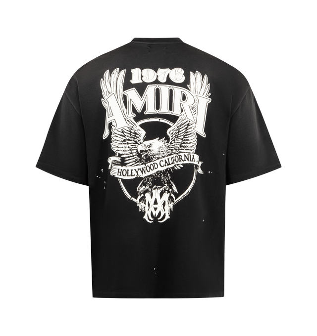 Image 2 of 2 - BLACK - AMIRI Eagle Oversized T-shirt featuring cotton jersey T-shirt, fading and subtle paint splatter throughout, rib-knit crewneck, logo graphic printed at chest and back and dropped shoulders. 100% cotton. Made in Italy. 