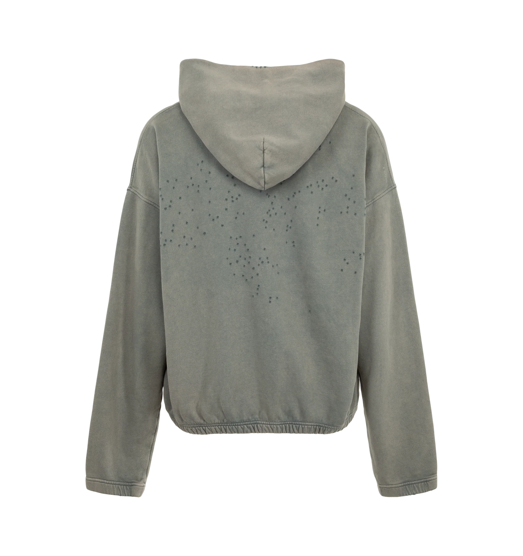 Image 2 of 2 - GREY - Satisfy Men's MothTech Hoodie is crafted from organic cotton and features signature MothTech laser-cut perforations for targeted airflow. Designed for comfort and freedom of movement, it is finished with elasticized cuffs and hem, a pouch pocket with a mini S-Carabiner for keys, and a detachable external care label. Main Material: 100% Organic cotton.  