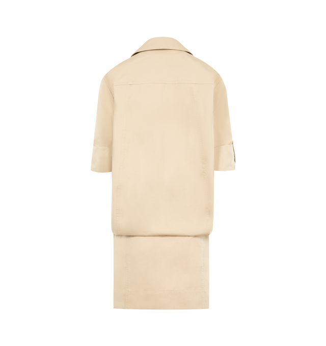 Image 3 of 3 - NEUTRAL - LOEWE Dress in lightweight cotton and silk gabardine featuring a layered construction with a shirt over a tank top, relaxed fit, short length, classic collar, button front fastening and double L embroidery placed on the chest. Cotton/silk. Made in Italy.