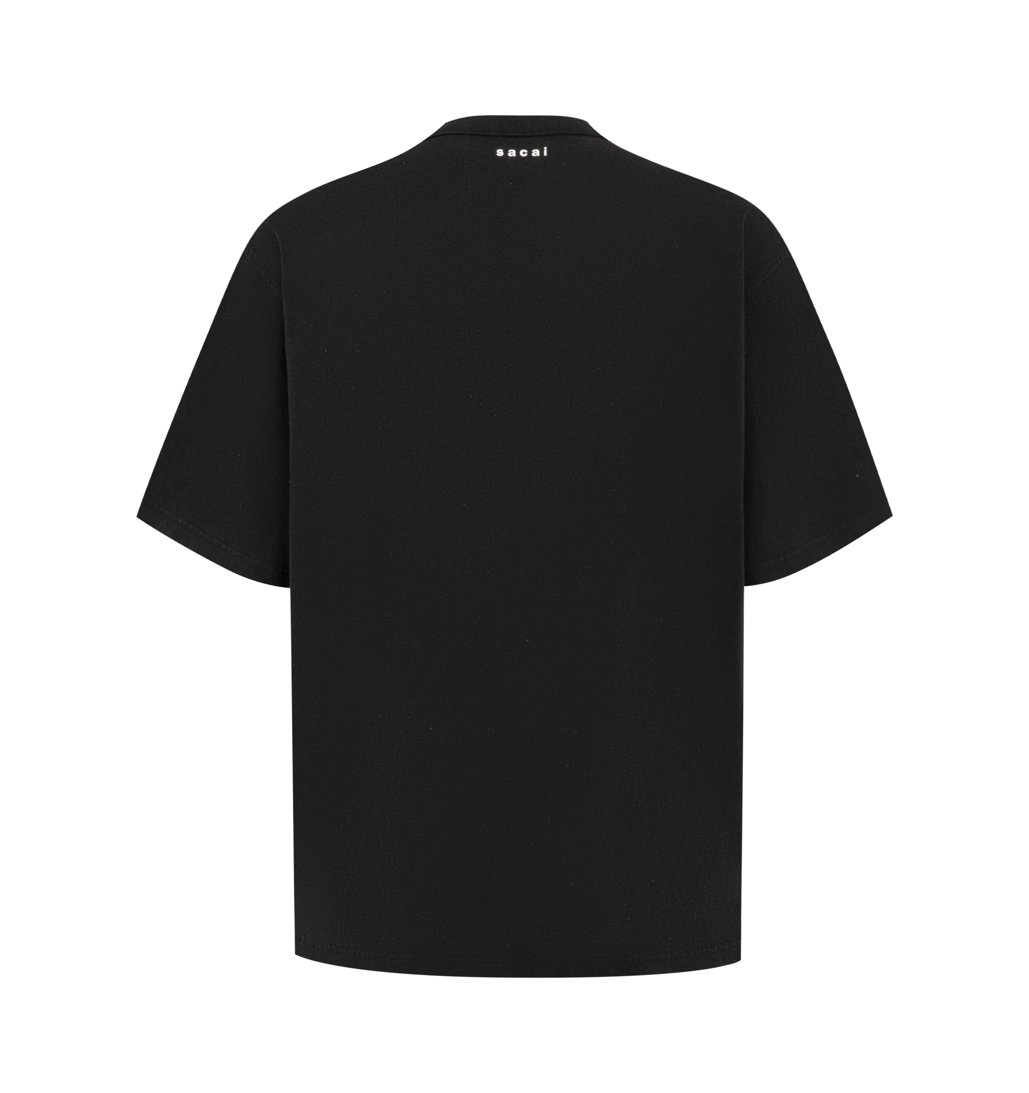 Image 2 of 2 - BLACK - Sacai Mens T-Shirt is crafted from cotton jersey. Features a classic crew neckline, short sleeves, and a regular fit. Main Material: Cotton Jersey. Made in Japan.