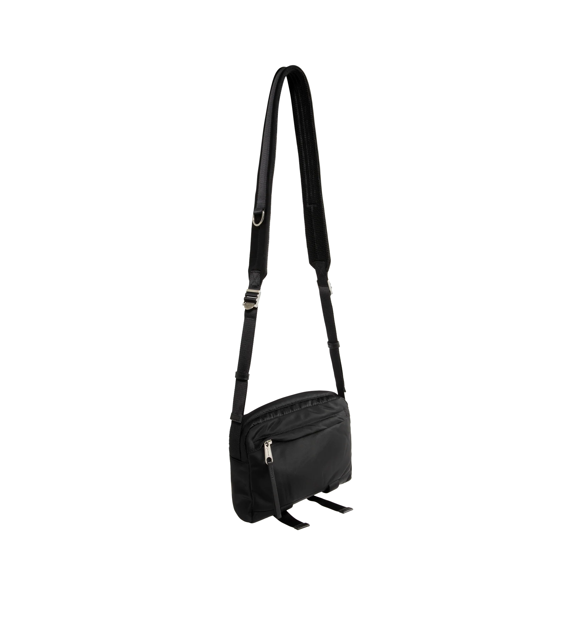 Image 2 of 3 - BLACK - Balenciaga Men's Sleek Nylon Zip Bag is crafted from lightweight nylon and features a streamlined silhouette designed for versatile everyday wear. Finished with an adjustable shoulder strap for a customizable fit, this designer bag features a secure zip closure and a Balenciaga logo debossed with silver at the front for a subtle signature finish. Main Material: Nylon. Closure: Zipper. Strap: Adjustable Shoulder Strap. Details: Silver Debossed Balenciaga Logo at Front.
