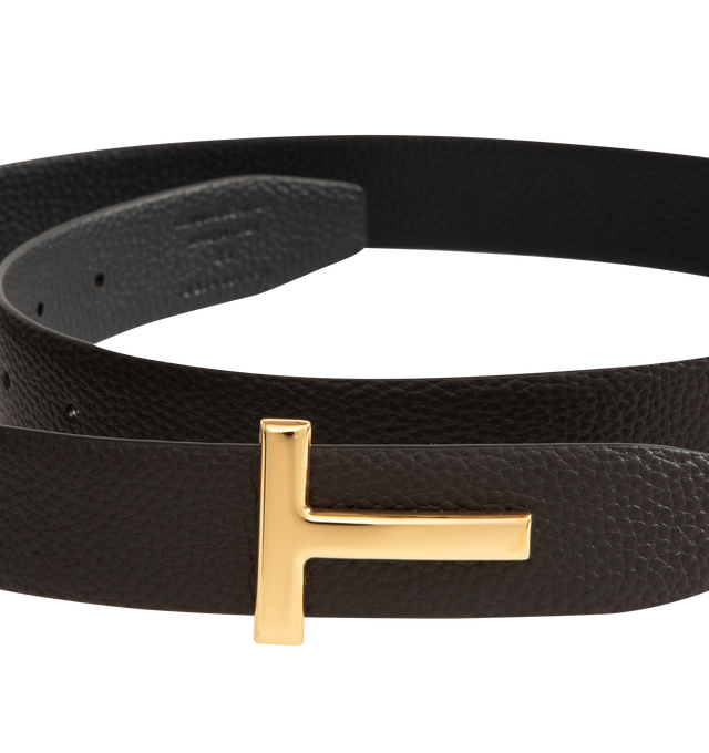 Image 2 of 2 - BLACK - TOM FORD Reversible T Icon Belt featuring reversible grained leather belt and logo hardware at post-stud fastening. W1.5". Leather. Made in Italy. 