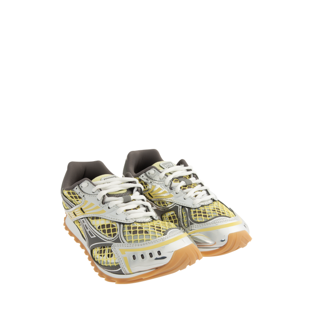 Image 2 of 5 - YELLOW - BOTTEGA VENETA Orbit Sneaker featuring lace-up front, metallic rubber, mesh and fishnet panels, signature intrecciato weave and gripped soles. Rubber outsole. Made in Italy.