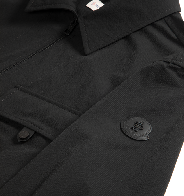 Image 2 of 2 - BLACK - MONCLER Zip Shirt featuring zipper closure, long sleeves, chest flap pockets, collar and logo patch.