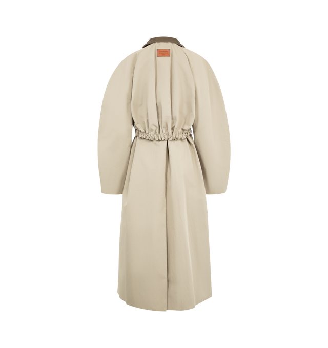 Image 2 of 3 - NEUTRAL - ACNE STUDIOS Trench Coat featuring relaxed fit, leather collar, throat latch, matching belt, side pockets, sleeve tabs, invisible button closure and logo label. 42% nylon, 58% cotton. Lining: 100% viscose. Collar: 100% cow leather. 