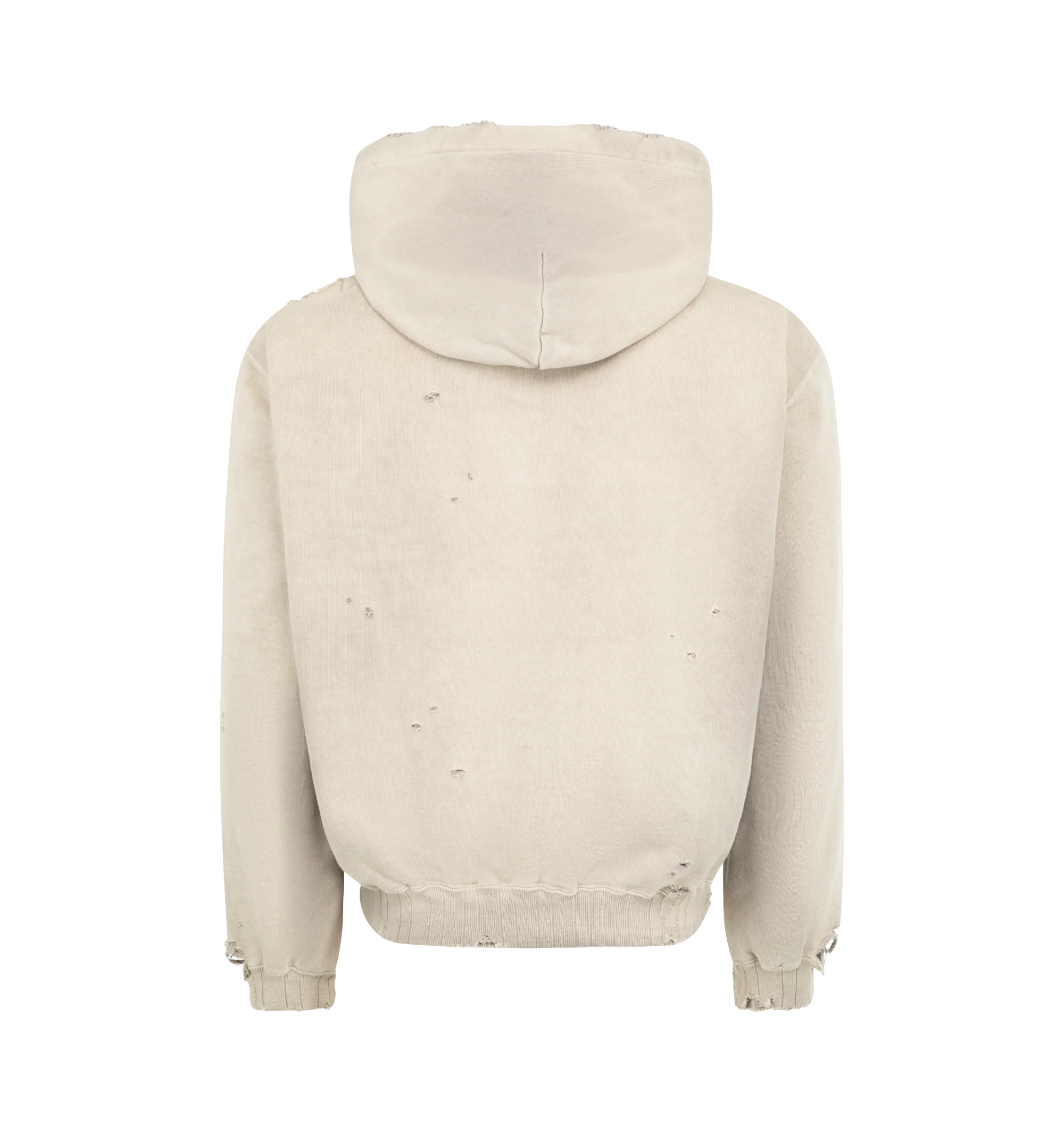 Image 2 of 3 - NEUTRAL - Maison Mihara Yasuhiro Men's Sun Faded Hoodie is crafted from cotton and features a relaxed silhouette with a sun-faded finish, distressed detailing, and front pockets for a worn-in, vintage-inspired look. This designer hoodie combines everyday comfort with Maison Mihara Yasuhiro's signature deconstructed aesthetic, while intentional fading and distressing create a unique character with every piece. Main Material: 100% Cotton. Made in China.