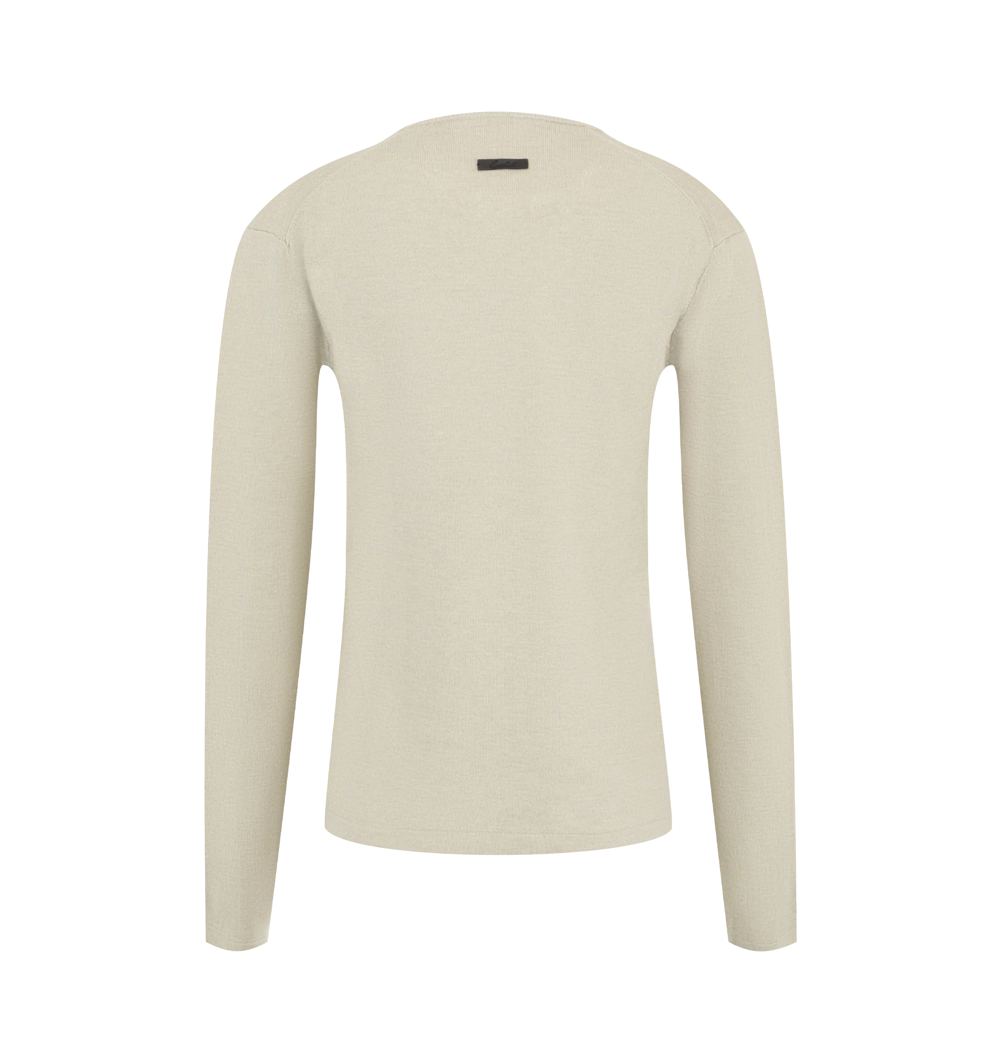 Image 2 of 2 - NEUTRAL - Fear of God Essentials Womens Slim Long Sleeve Top is crafted from a soft knit. Features a classic slim contoured fit, ribbed crew neckline, long sleeves, and an Essentials signature label at the back collar. Main Material: 88% Polyester, 12% Nylon.